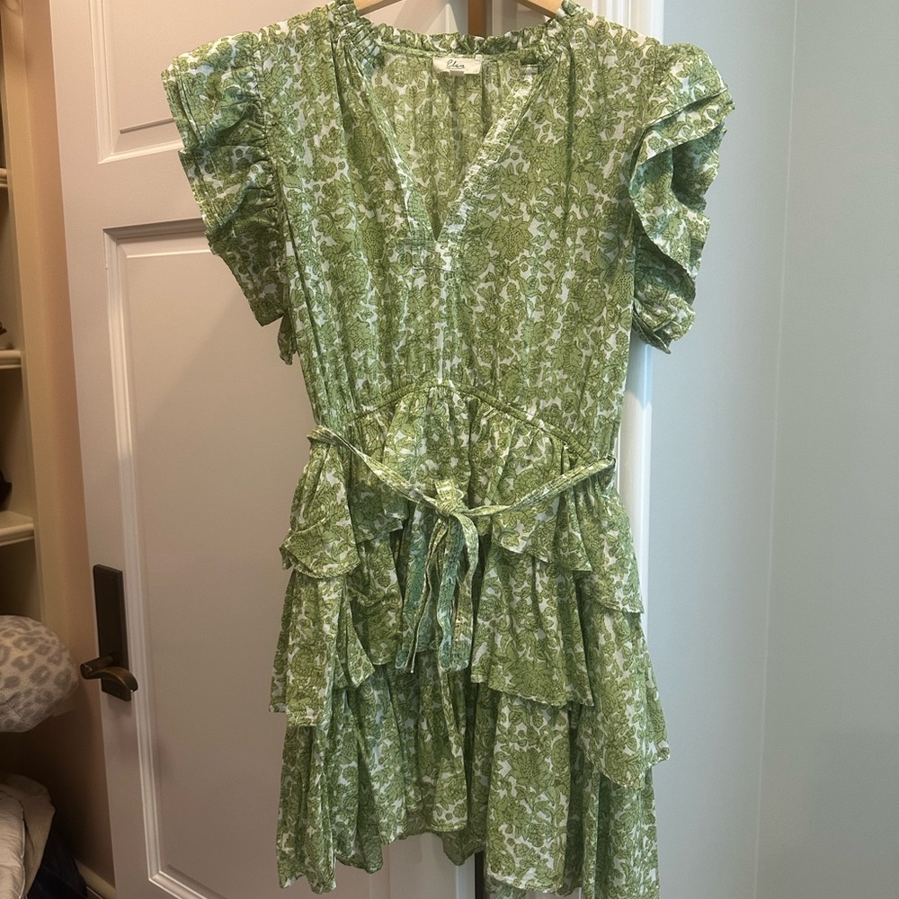 Green Floral Ruffle Dress